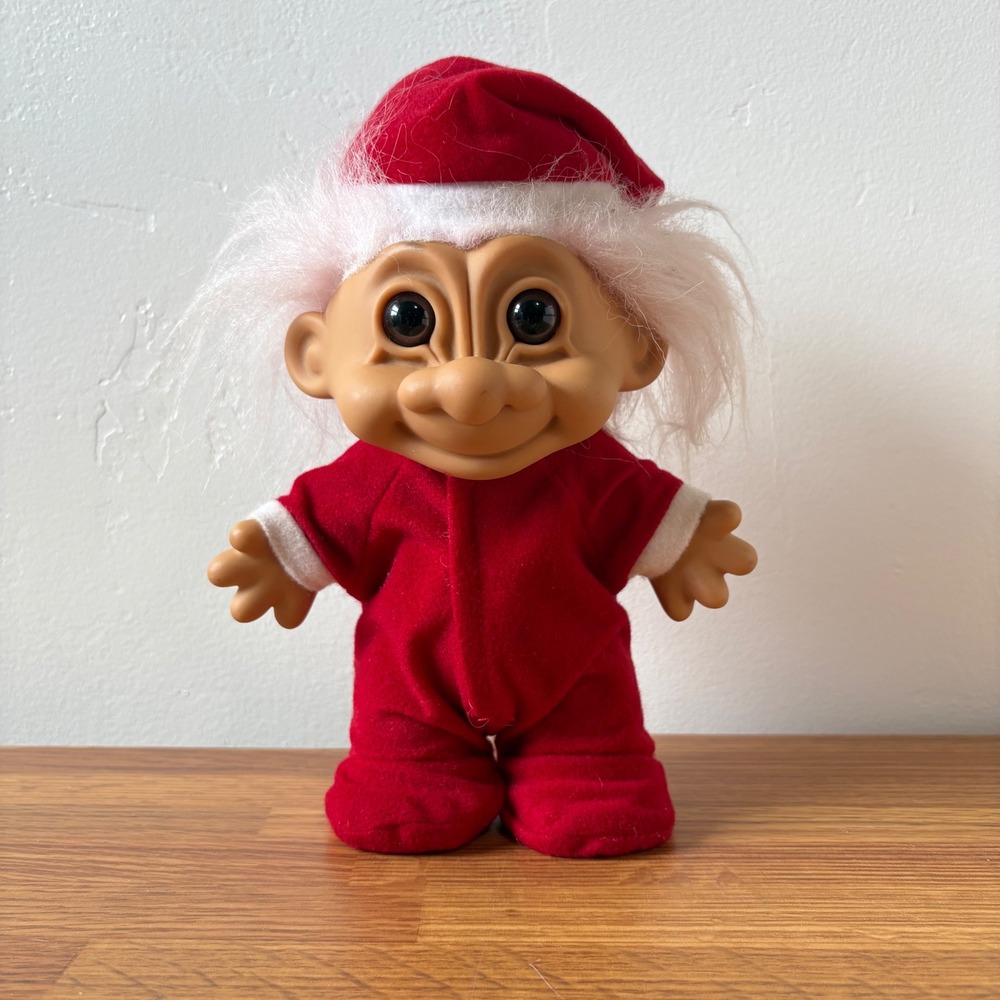 Russ Troll Doll Santa Elf PJs 8.5" Red White Good Vintage Plush Outfit 90s